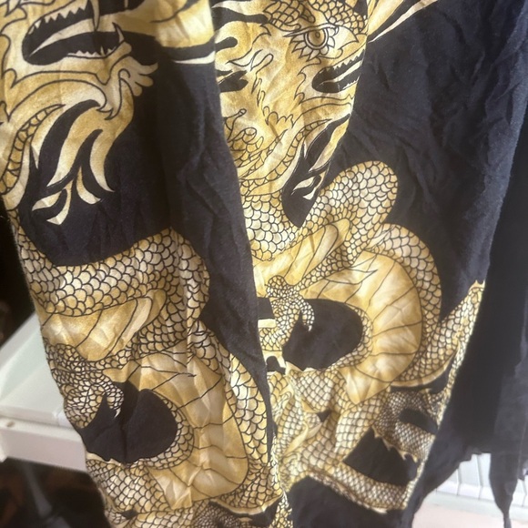 Y2K Black Wrap Around Skirt with Gold Dragon Motif One Size - Picture 2 of 12